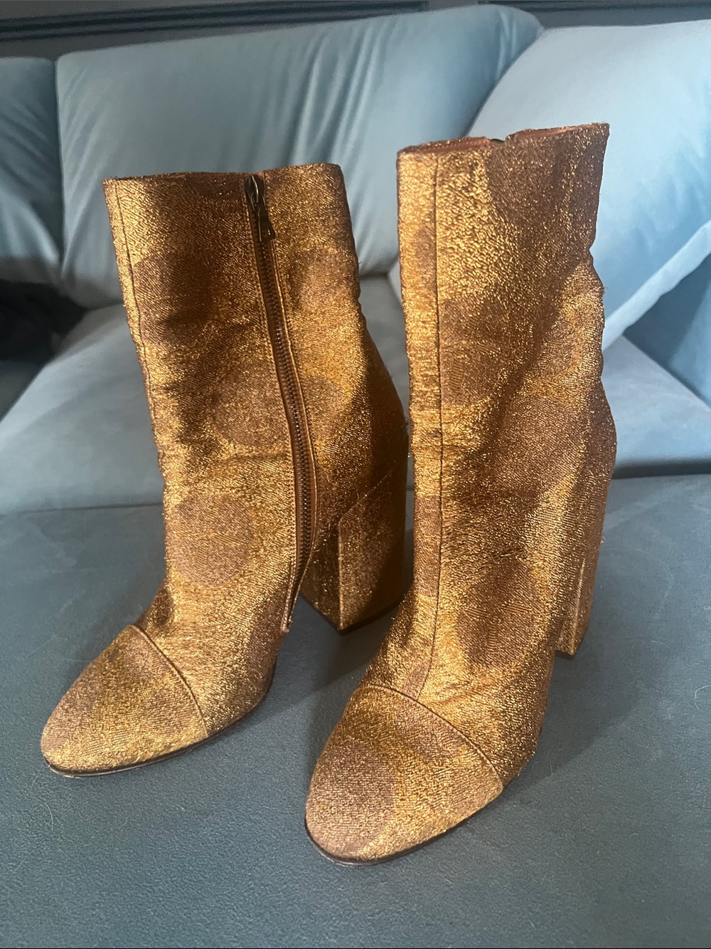 Dries Van Noten Gold Circle Metallic Glitter Boots, Metallic Bronze/Gold, 39.5